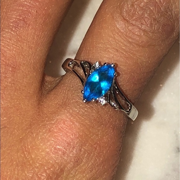 Sterling Silver Antique Style Marquis Blue Cz W White Accent Cz Stones Sz 7 - Picture 5 of 9